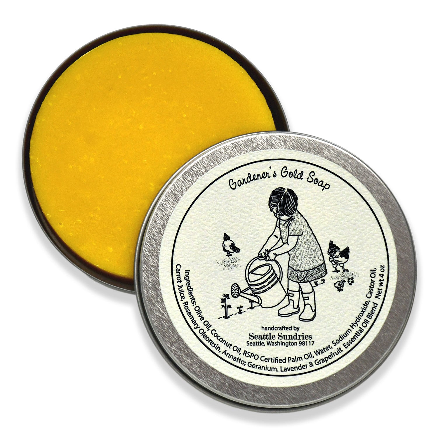Seattle Sundries Geranium & Grapefruit Hand Soap All Natural Handmade Bar Low Waste Tin Fun Gift