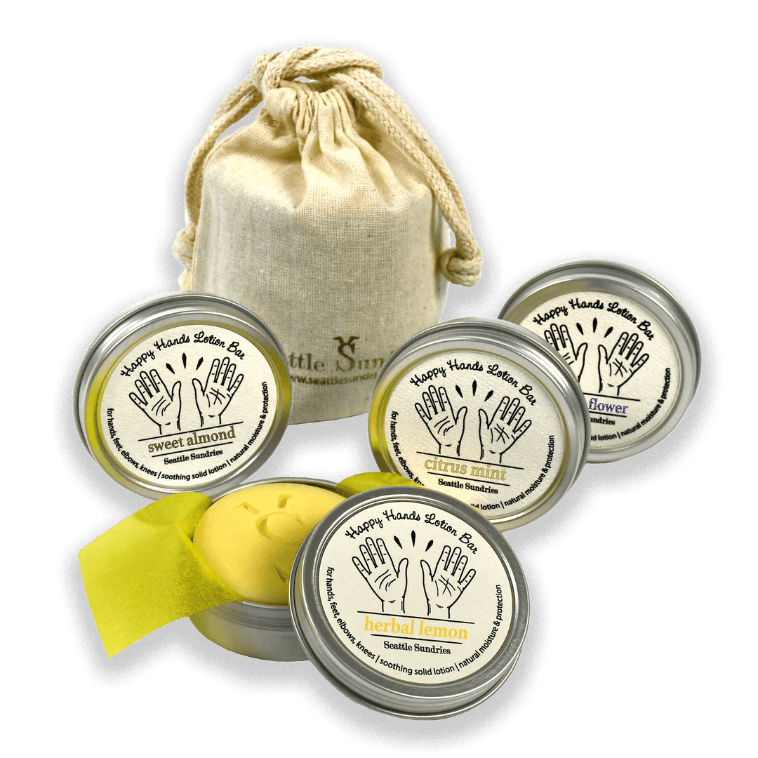 Seattle Sundries solid lotion set bundle collection, four lotion bars in tins, mother's day gift