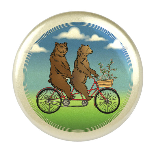 sturdy strong 2" inch refrigerator magnet Seattle PNW Washington State bears tandem bicycle bike fun cute