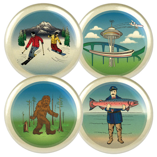 sturdy strong 2" inch refrigerator magnet Seattle PNW Washington State Pacific Northwest set four fun 