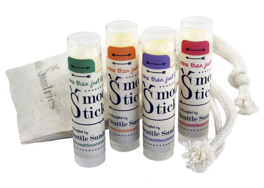 Smooch Stick® Lip Balm gift set-four tubes, plus muslin drawstring gift bag all natural beeswax