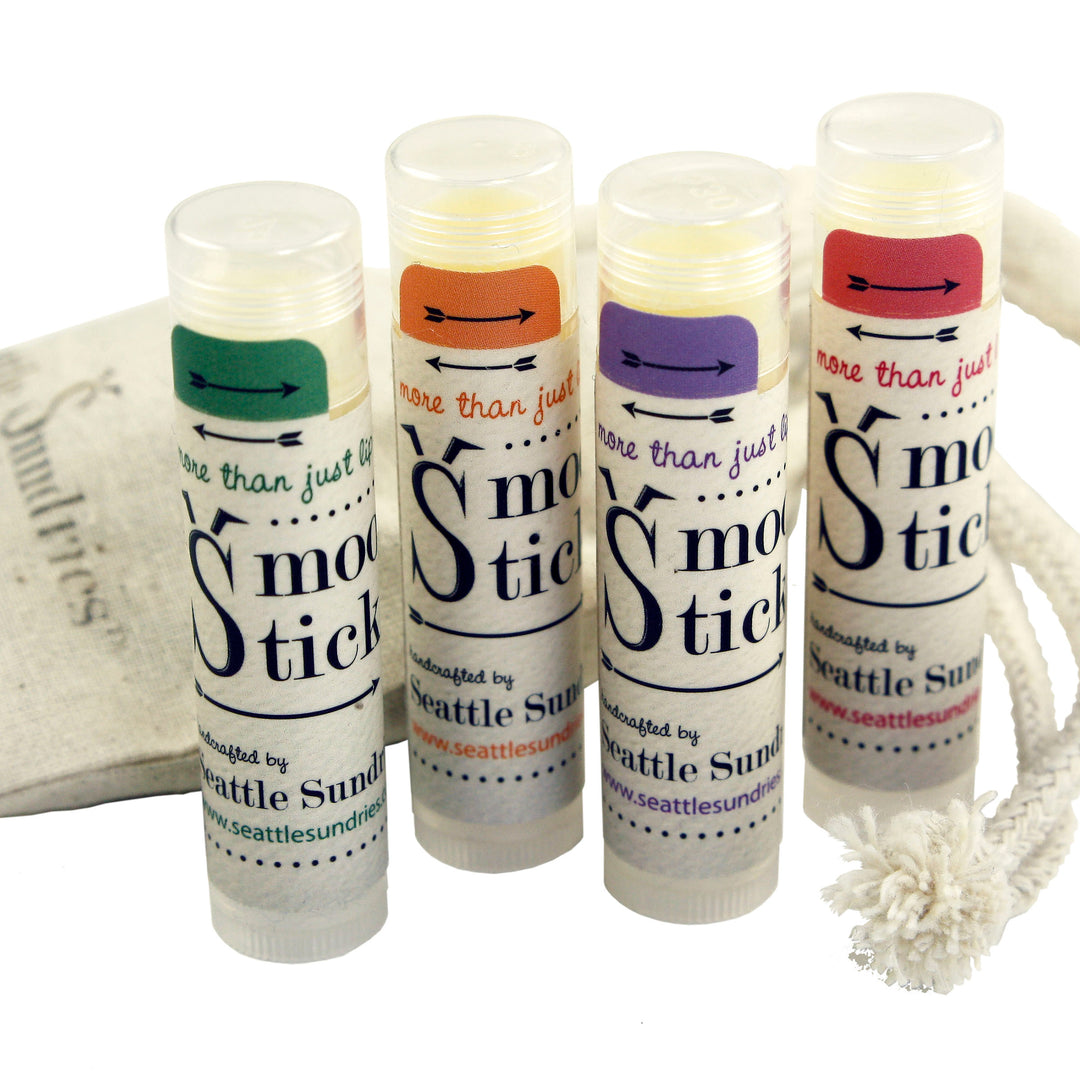 Smooch Stick® Lip Balm gift set-four tubes, plus muslin drawstring gift bag all natural beeswax