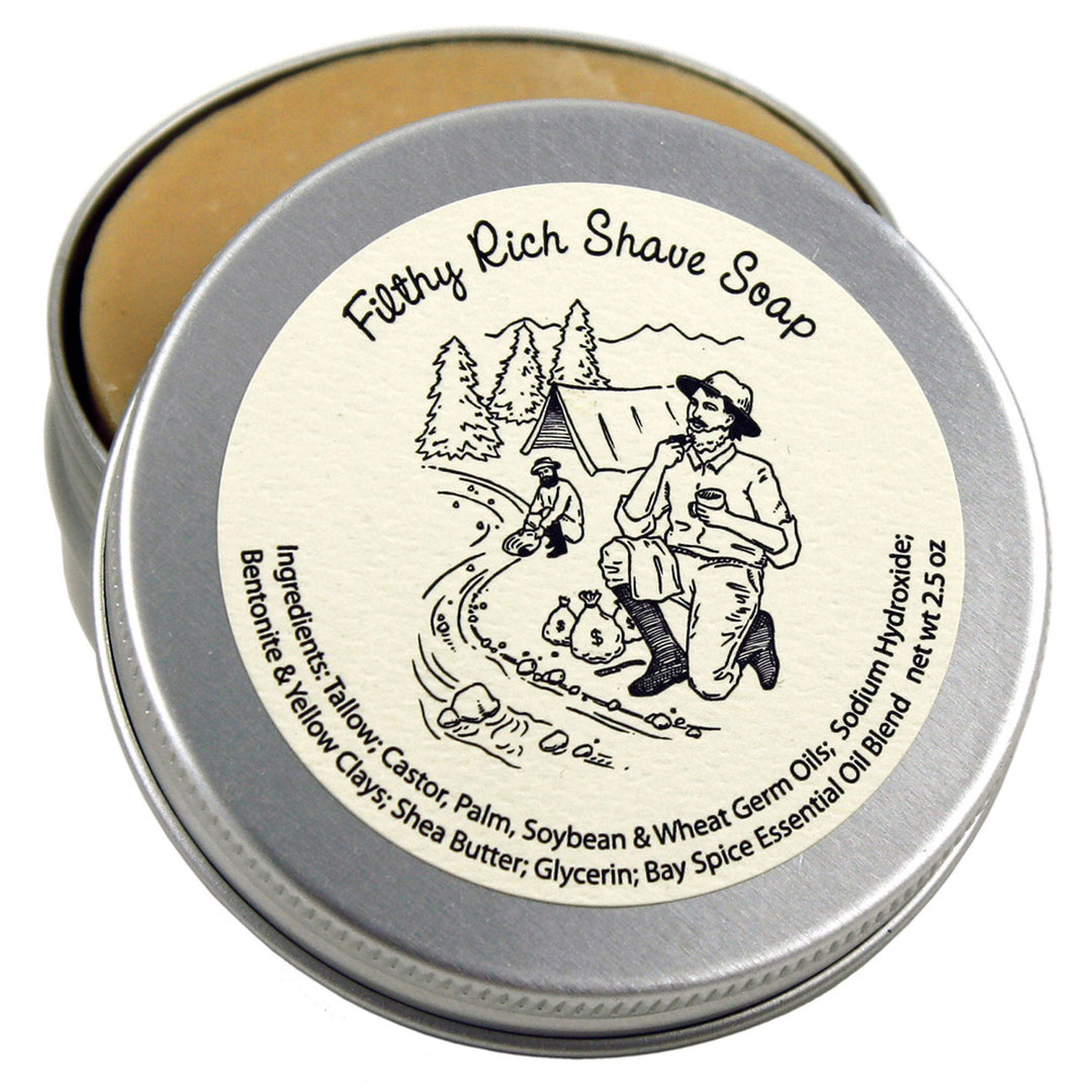 Filthy Rich Shave shaving soap traditional wet tallow bay rum round puck bar tin