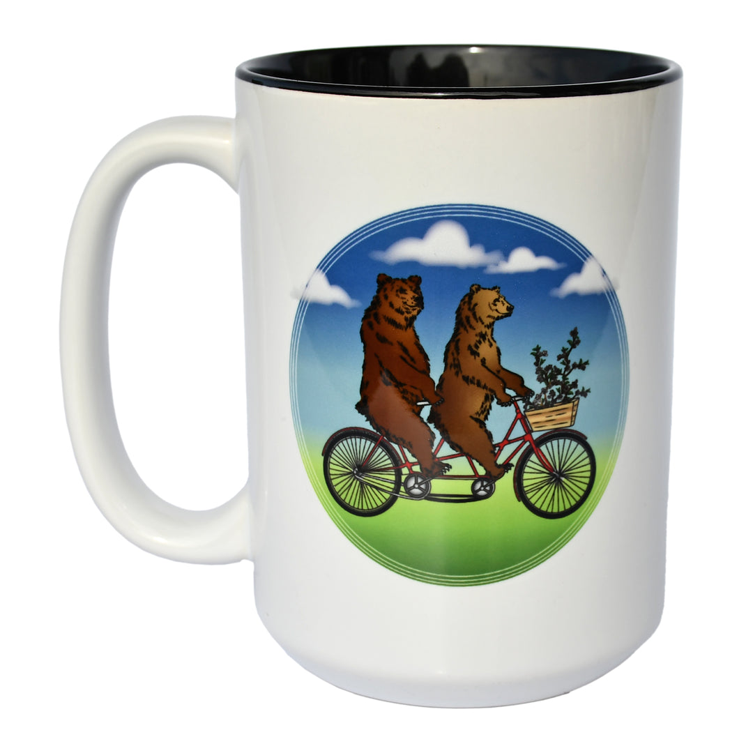 bears tandem bicycle bike 15oz ceramic mug, Seattle Washington Pacific Northwest PNW gift present