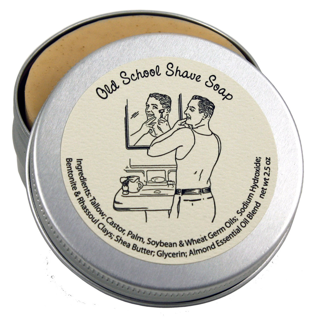 Old School Shave soap wet puck almond tallow traditional round tin