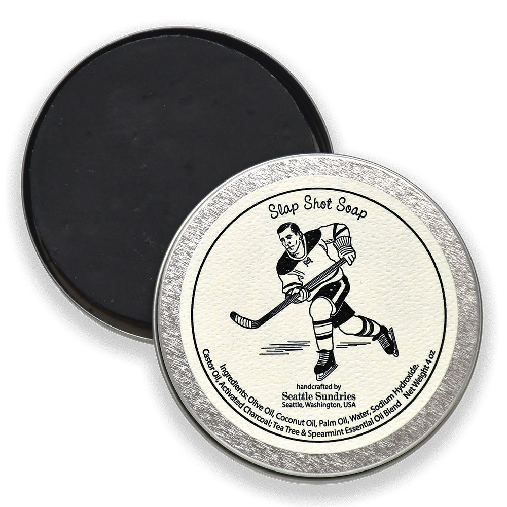 Seattle Sundries Slap Shot Hockey Soap Hand Made Activated Charcoal Bar Soap Hockey Team Gift Idea